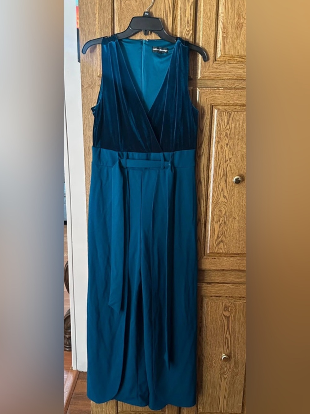 Sleeveless Teal Jumpsuit with Velvet Bodice